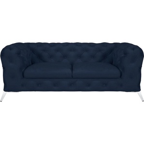 Chesterfield-Sofa LEONIQUE Amaury Sofas Gr. B/H/T: 185 cm x 75 cm x 99 cm, Samtoptik, Füße chromfarben, blau Chesterfieldsofas