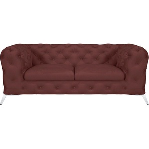 Chesterfield-Sofa LEONIQUE Amaury Sofas Gr. B/H/T: 185 cm x 75 cm x 99 cm, Samtoptik, Füße chromfarben, rosa (rose) Chesterfieldsofas