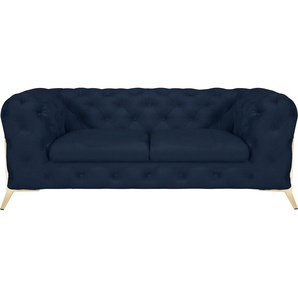 Chesterfield-Sofa LEONIQUE Amaury Sofas Gr. B/H/T: 185 cm x 75 cm x 99 cm, Samtoptik, Füße goldfarben, blau Chesterfieldsofas