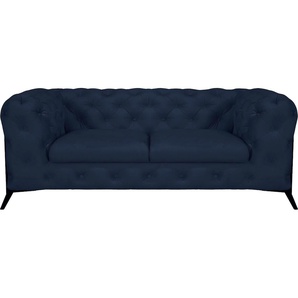 Chesterfield-Sofa LEONIQUE Amaury Sofas Gr. B/H/T: 185 cm x 75 cm x 99 cm, Samtoptik, Füße schwarz, blau Chesterfieldsofas