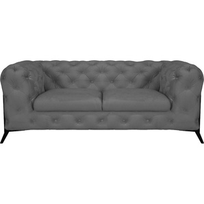 Chesterfield-Sofa LEONIQUE Amaury Sofas Gr. B/H/T: 185 cm x 75 cm x 99 cm, Samtoptik, Füße schwarz, grau Chesterfieldsofas