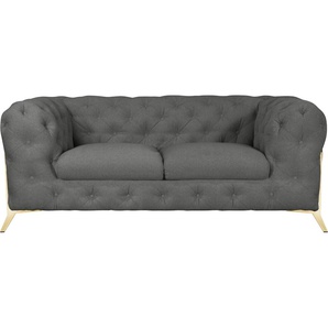 Chesterfield-Sofa LEONIQUE Amaury Sofas Gr. B/H/T: 185 cm x 75 cm x 99 cm, Struktur, Füße goldfarben, grau Chesterfieldsofas