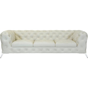 Chesterfield-Sofa LEONIQUE Amaury Sofas Gr. B/H/T: 243 cm x 75 cm x 99 cm, Samtoptik, Füße chromfarben, beige Chesterfieldsofas