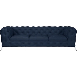 Chesterfield-Sofa LEONIQUE Amaury Sofas Gr. B/H/T: 243 cm x 75 cm x 99 cm, Samtoptik, Füße chromfarben, blau Chesterfieldsofas