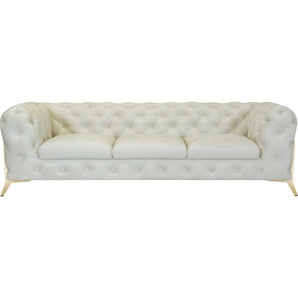 Chesterfield-Sofa LEONIQUE Amaury Sofas Gr. B/H/T: 243 cm x 75 cm x 99 cm, Samtoptik, Füße goldfarben, beige Chesterfieldsofas