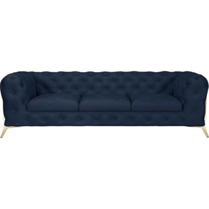 Chesterfield-Sofa LEONIQUE Amaury Sofas Gr. B/H/T: 243 cm x 75 cm x 99 cm, Samtoptik, Füße goldfarben, blau Chesterfieldsofas