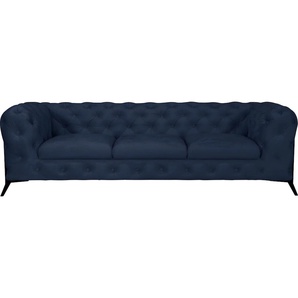 Chesterfield-Sofa LEONIQUE Amaury Sofas Gr. B/H/T: 243 cm x 75 cm x 99 cm, Samtoptik, Füße schwarz, blau Chesterfieldsofas