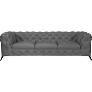 Chesterfield-Sofa LEONIQUE Amaury Sofas Gr. B/H/T: 243 cm x 75 cm x 99 cm, Samtoptik, Füße schwarz, grau Chesterfieldsofas