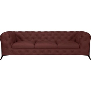 Chesterfield-Sofa LEONIQUE Amaury Sofas Gr. B/H/T: 243 cm x 75 cm x 99 cm, Samtoptik, Füße schwarz, rosa (rose) Chesterfieldsofas