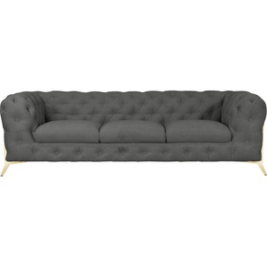 Chesterfield-Sofa LEONIQUE Amaury Sofas Gr. B/H/T: 243 cm x 75 cm x 99 cm, Struktur, Füße goldfarben, grau Chesterfieldsofas