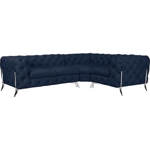 Chesterfield-Sofa LEONIQUE Amaury Sofas Gr. B/H/T: 264 cm x 75 cm x 204 cm, Samtoptik, langer Schenkel links, Füße chromfarben, blau Chesterfieldsofas