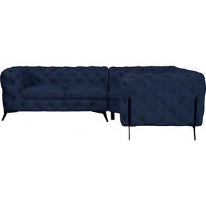 Chesterfield-Sofa LEONIQUE Amaury Sofas Gr. B/H/T: 264 cm x 75 cm x 204 cm, Samtoptik, langer Schenkel links, Füße schwarz, blau Chesterfieldsofas moderne Chersterfield-Optik, Breite 262 cm, Fußfarbe wählbar