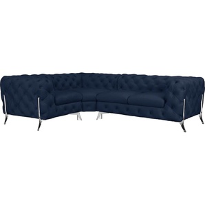 Chesterfield-Sofa LEONIQUE Amaury Sofas Gr. B/H/T: 264 cm x 75 cm x 204 cm, Samtoptik, langer Schenkel rechts, Füße chromfarben, blau Chesterfieldsofas