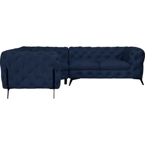 Chesterfield-Sofa LEONIQUE Amaury Sofas Gr. B/H/T: 264 cm x 75 cm x 204 cm, Samtoptik, langer Schenkel rechts, Füße schwarz, blau Chesterfieldsofas