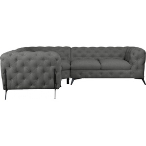 Chesterfield-Sofa LEONIQUE Amaury Sofas Gr. B/H/T: 264 cm x 75 cm x 204 cm, Struktur, langer Schenkel rechts, Füße schwarz, grau Chesterfieldsofas moderne Chersterfield-Optik, Breite 262 cm, Fußfarbe wählbar