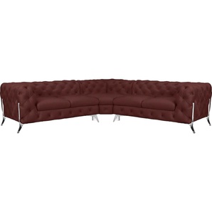 Chesterfield-Sofa LEONIQUE Amaury Sofas Gr. B/H/T: 264 cm x 75 cm x 262 cm, Samtoptik, gleichschenklig, Füße chromfarben, rosa (rose) Chesterfieldsofas Chesterfield-Optik, BreiteTiefe je 262 cm, Fußfarbe wählbar