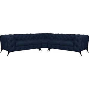 Chesterfield-Sofa LEONIQUE Amaury Sofas Gr. B/H/T: 264 cm x 75 cm x 262 cm, Samtoptik, gleichschenklig, Füße schwarz, blau Chesterfieldsofas