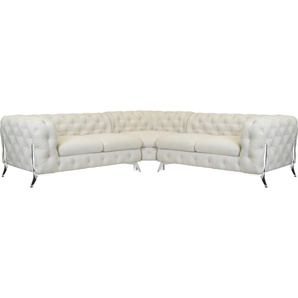 Chesterfield-Sofa LEONIQUE Amaury Sofas Gr. B/H/T: 264 cm x 75 cm x 262 cm, Struktur, gleichschenklig, Füße chromfarben, beige Chesterfieldsofas Chesterfield-Optik, BreiteTiefe je 262 cm, Fußfarbe wählbar