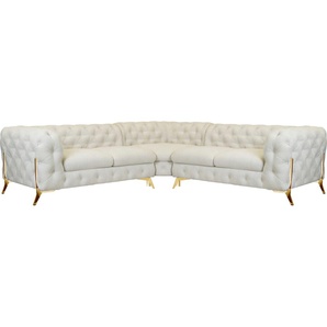Chesterfield-Sofa LEONIQUE Amaury Sofas Gr. B/H/T: 264 cm x 75 cm x 262 cm, Struktur, gleichschenklig, Füße goldfarben, beige Chesterfieldsofas Chesterfield-Optik, BreiteTiefe je 262 cm, Fußfarbe wählbar