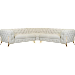 Chesterfield-Sofa LEONIQUE Amaury Sofas Gr. B/H/T: 264 cm x 75 cm x 262 cm, Struktur, gleichschenklig, Füße goldfarben, beige Chesterfieldsofas Chesterfield-Optik, BreiteTiefe je 262 cm, Fußfarbe wählbar