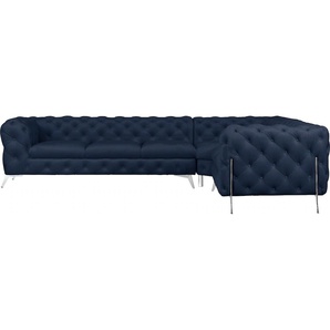 Chesterfield-Sofa LEONIQUE Amaury Sofas Gr. B/H/T: 323 cm x 75 cm x 264 cm, Samtoptik, langer Schenkel links, Füße chromfarben, blau Chesterfieldsofas