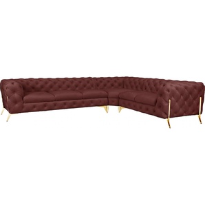 Chesterfield-Sofa LEONIQUE Amaury Sofas Gr. B/H/T: 323 cm x 75 cm x 264 cm, Samtoptik, langer Schenkel links, Füße goldfarben, rosa (rose) Chesterfieldsofas großes Ecksofa, Chesterfield-Optik, Breite 323 cm, Fußfarbe wählbar