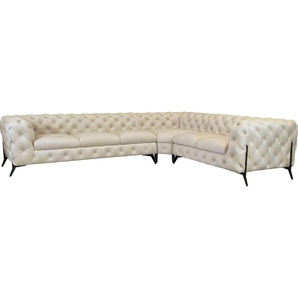 Chesterfield-Sofa LEONIQUE Amaury Sofas Gr. B/H/T: 323 cm x 75 cm x 264 cm, Samtoptik, langer Schenkel links, Füße schwarz, beige Chesterfieldsofas großes Ecksofa, Chesterfield-Optik, Breite 323 cm, Fußfarbe wählbar