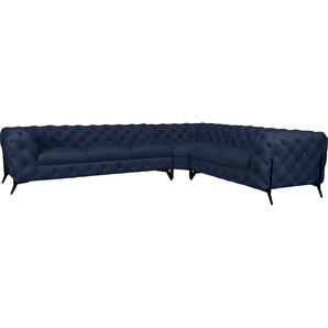 Chesterfield-Sofa LEONIQUE Amaury Sofas Gr. B/H/T: 323 cm x 75 cm x 264 cm, Samtoptik, langer Schenkel links, Füße schwarz, blau Chesterfieldsofas