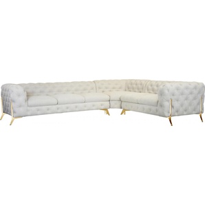 Chesterfield-Sofa LEONIQUE Amaury Sofas Gr. B/H/T: 323 cm x 75 cm x 264 cm, Struktur, langer Schenkel links, Füße goldfarben, beige Chesterfieldsofas großes Ecksofa, Chesterfield-Optik, Breite 323 cm, Fußfarbe wählbar