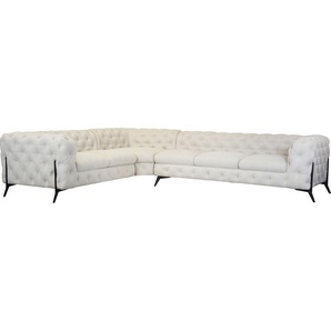 Chesterfield-Sofa LEONIQUE Amaury Sofas Gr. B/H/T: 323 cm x 75 cm x 264 cm, Struktur, langer Schenkel rechts, Füße schwarz, beige Chesterfieldsofas großes Ecksofa, Chesterfield-Optik, Breite 323 cm, Fußfarbe wählbar