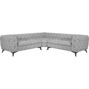 Chesterfield-Sofa LEONIQUE Glynis L-Form Sofas Gr. B/H/T: 264 cm x 75 cm x 264 cm, Struktur, gleichschenklig, Fußfarbe schwarz, grau Chesterfieldsofas