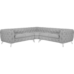 Chesterfield-Sofa LEONIQUE Glynis L-Form Sofas Gr. H/T: 75 cm x 264 cm, Struktur, gleichschenklig, Fußfarbe chromfarben, grau Chesterfieldsofas