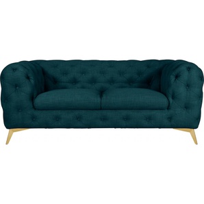 Chesterfield-Sofa LEONIQUE Glynis Sofas Gr. B/H/T: 185 cm x 75 cm x 99 cm, Struktur, Fußfarbe goldfarben, blau (petrol) Chesterfieldsofas