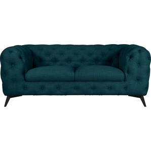 Chesterfield-Sofa LEONIQUE Glynis Sofas Gr. B/H/T: 185 cm x 75 cm x 99 cm, Struktur, Fußfarbe schwarz, blau (petrol) Chesterfieldsofas