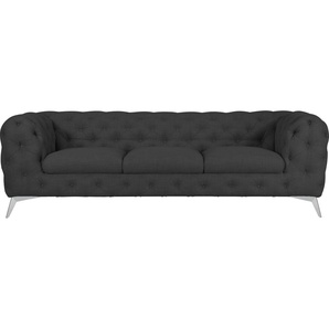 Chesterfield-Sofa LEONIQUE Glynis Sofas Gr. B/H/T: 243 cm x 75 cm x 99 cm, Struktur, Fußfarbe chromfarben, grau (anthrazit) Chesterfieldsofas aufwändige Knopfheftung, moderne Chesterfield Optik, Fußfarbe wählbar