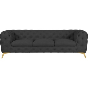 Chesterfield-Sofa LEONIQUE Glynis Sofas Gr. B/H/T: 243 cm x 75 cm x 99 cm, Struktur, Fußfarbe goldfarben, grau (anthrazit) Chesterfieldsofas aufwändige Knopfheftung, moderne Chesterfield Optik, Fußfarbe wählbar