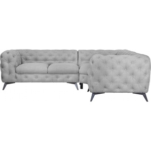Chesterfield-Sofa LEONIQUE Glynis Sofas Gr. B/H/T: 264 cm x 75 cm x 204 cm, Struktur, langer Schenkel links, Fußfarbe schwarz, grau Chesterfieldsofas aufwändige Knopfheftung, moderne Chesterfield Optik, Fußfarbe wählbar