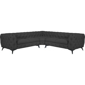 Chesterfield-Sofa LEONIQUE Glynis Sofas Gr. B/H/T: 264 cm x 75 cm x 264 cm, Struktur, gleichschenklig, Fußfarbe schwarz, grau (anthrazit) Chesterfieldsofas aufwändige Knopfheftung, moderne Chesterfield Optik, Fußfarbe wählbar