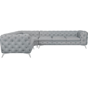 Chesterfield-Sofa LEONIQUE Glynis Sofas Gr. B/H/T: 323 cm x 75 cm x 264 cm, Struktur, langer Schenkel rechts, Fußfarbe chromfarben, grau Chesterfieldsofas aufwändige Knopfheftung, moderne Chesterfield Optik, Fußfarbe wählbar