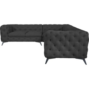 Chesterfield-Sofa LEONIQUE Glynis Sofas Gr. B/H/T: 323 cm x 75 cm x 264 cm, Struktur, langer Schenkel rechts, Fußfarbe schwarz, grau (anthrazit) Chesterfieldsofas aufwändige Knopfheftung, moderne Chesterfield Optik, Fußfarbe wählbar