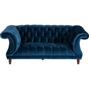Chesterfield-Sofa MAX WINZER Isabelle Sofas Gr. B/H/T: 200 cm x 80 cm x 100 cm, Samtvelours 20442, blau (petrol) Chesterfieldsofas