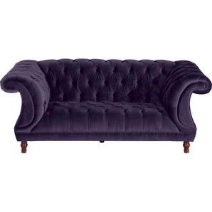 Chesterfield-Sofa MAX WINZER Isabelle Sofas Gr. B/H/T: 200 cm x 80 cm x 100 cm, Samtvelours 20442, lila (purple) Chesterfieldsofas Knopfheftung & gedrechselten Füßen in Buche Nussbaum, Breite 200 cm