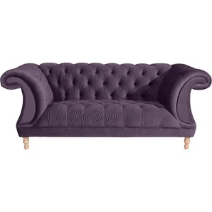 Chesterfield-Sofa MAX WINZER Isabelle Sofas Gr. B/H/T: 200 cm x 80 cm x 100 cm, Samtvelours 20442, lila (purple) Chesterfieldsofas mit Knopfheftung & gedrechselten Füßen in Buche natur, Breite 200 cm