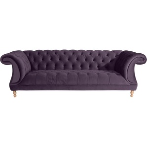 Chesterfield-Sofa MAX WINZER Isabelle Sofas Gr. B/H/T: 253 cm x 80 cm x 100 cm, Samtvelours 20442, lila (purple) Chesterfieldsofas mit Knopfheftung & gedrechselten Füßen in Buche natur, Breite 260 cm