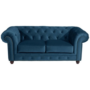 Chesterfield-Sofa MAX WINZER Old England Sofas Gr. B/H/T: 192 cm x 76 cm x 96 cm, Samtvelours 20442, blau (petrol) Chesterfieldsofas im Retrolook, Breite 192 cm
