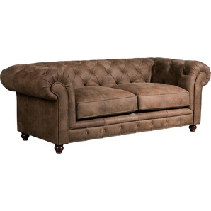 Chesterfield-Sofa MAX WINZER Old England Sofas Gr. B/H/T: 218 cm x 76 cm x 96 cm, Leder 93800, braun Chesterfieldsofas