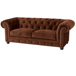 Chesterfield-Sofa MAX WINZER Old England Sofas Gr. B/H/T: 218 cm x 76 cm x 96 cm, Microfaser 20441, 2,5-Sitzer, braun Chesterfieldsofas