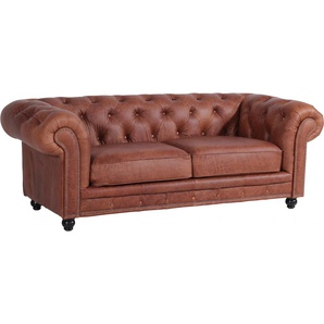 Chesterfield-Sofa MAX WINZER Old England Sofas Gr. B/H/T: 218 cm x 76 cm x 96 cm, NaturLEDER, braun (cognac) Chesterfieldsofas 2,5-Sitzer Ledersofa mit Knopfheftung & Ziernägeln, Breite 218 cm