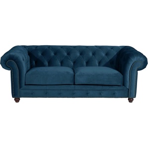 Chesterfield-Sofa MAX WINZER Old England Sofas Gr. B/H/T: 218 cm x 76 cm x 96 cm, Samtvelours 20442, blau (petrol) Chesterfieldsofas