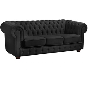 Chesterfield-Sofa MAX WINZER Windsor Sofas Gr. B/H/T: 205 cm x 75 cm x 96 cm, Kunstleder, 3-Sitzer, schwarz Chesterfieldsofas